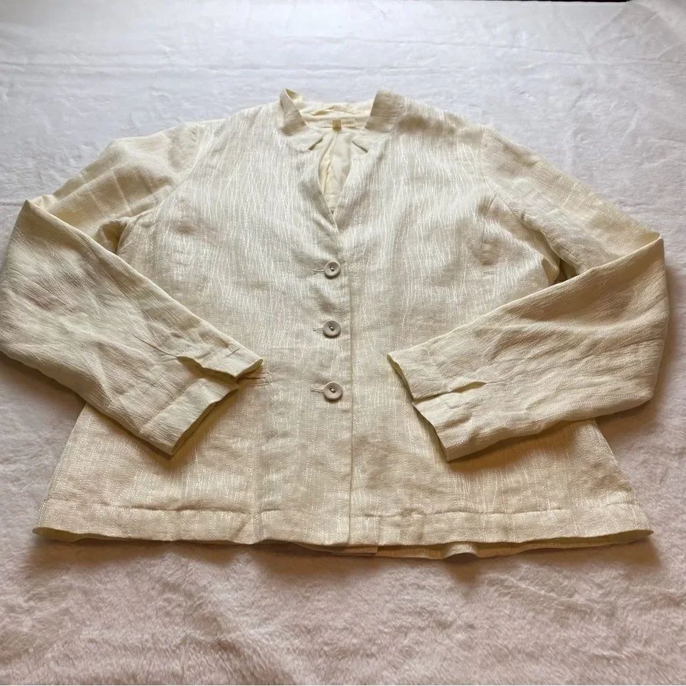 Eileen Fisher Yellow 100% Linen Blazer/Jacket Size Medium